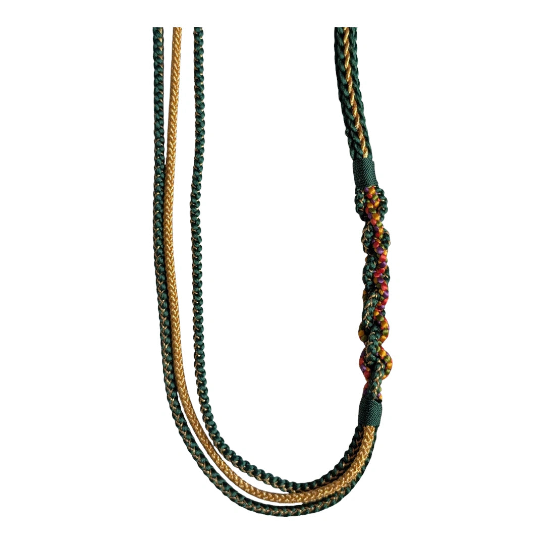 Obijime aus Seide in Grün und Gold mit Flechtmuster – Vintage
