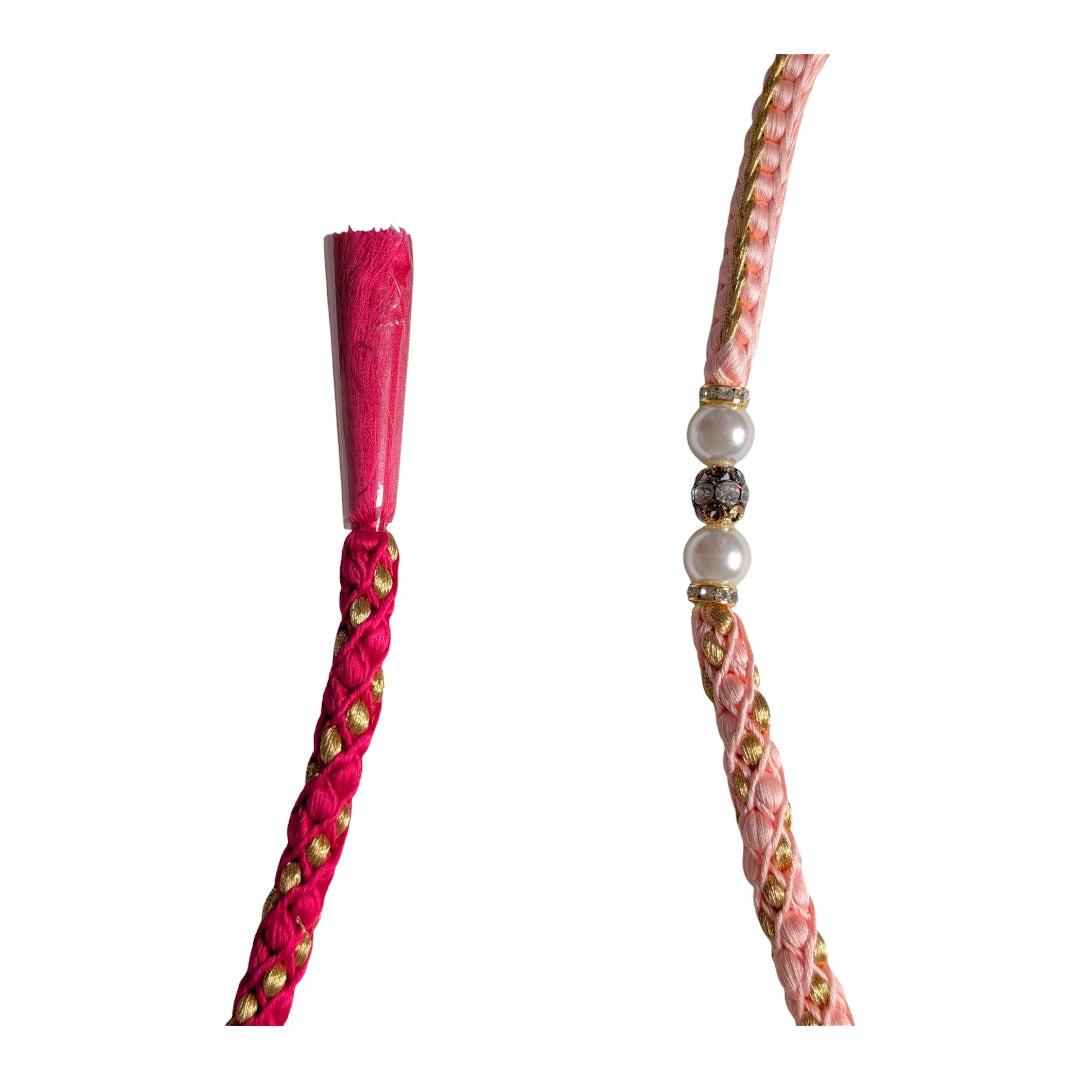 Obijime aus Seide mit Perlen, Strass & Goldfäden – Pink