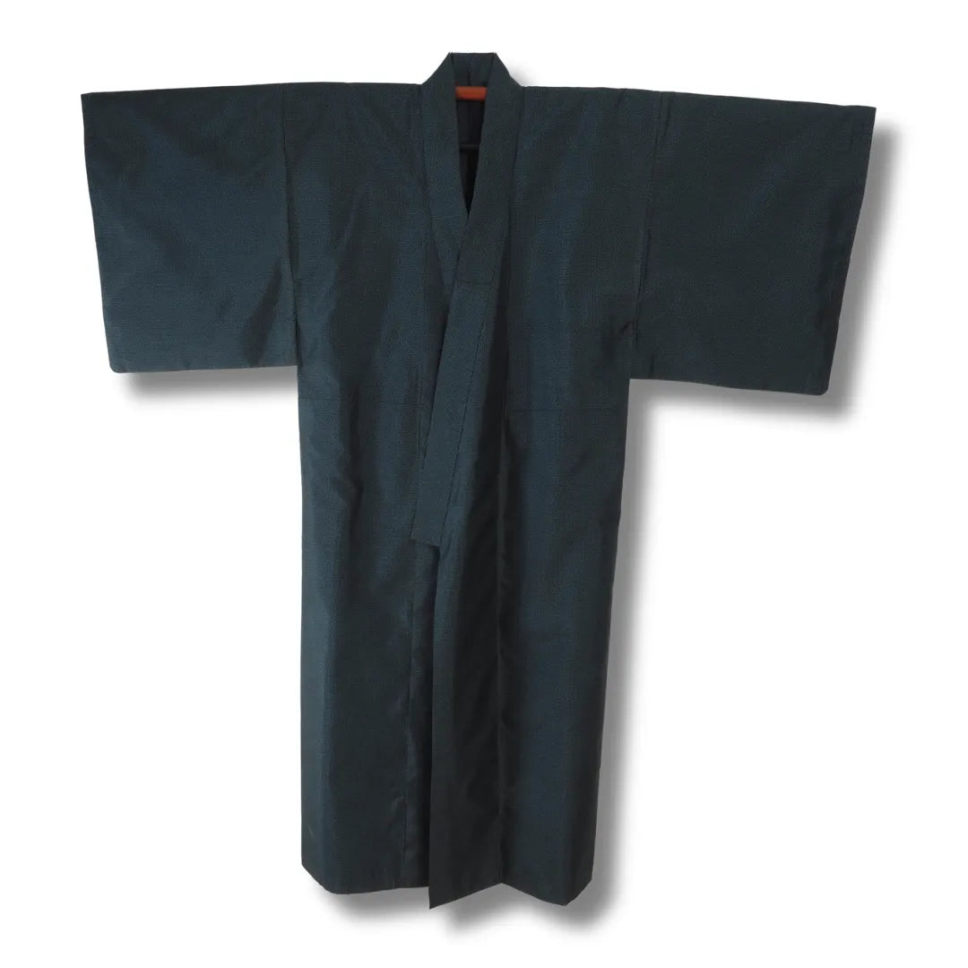 Petrolgrüner Vintage Herren-Kimono aus Japan mit feinem Streumuster, Frontansicht