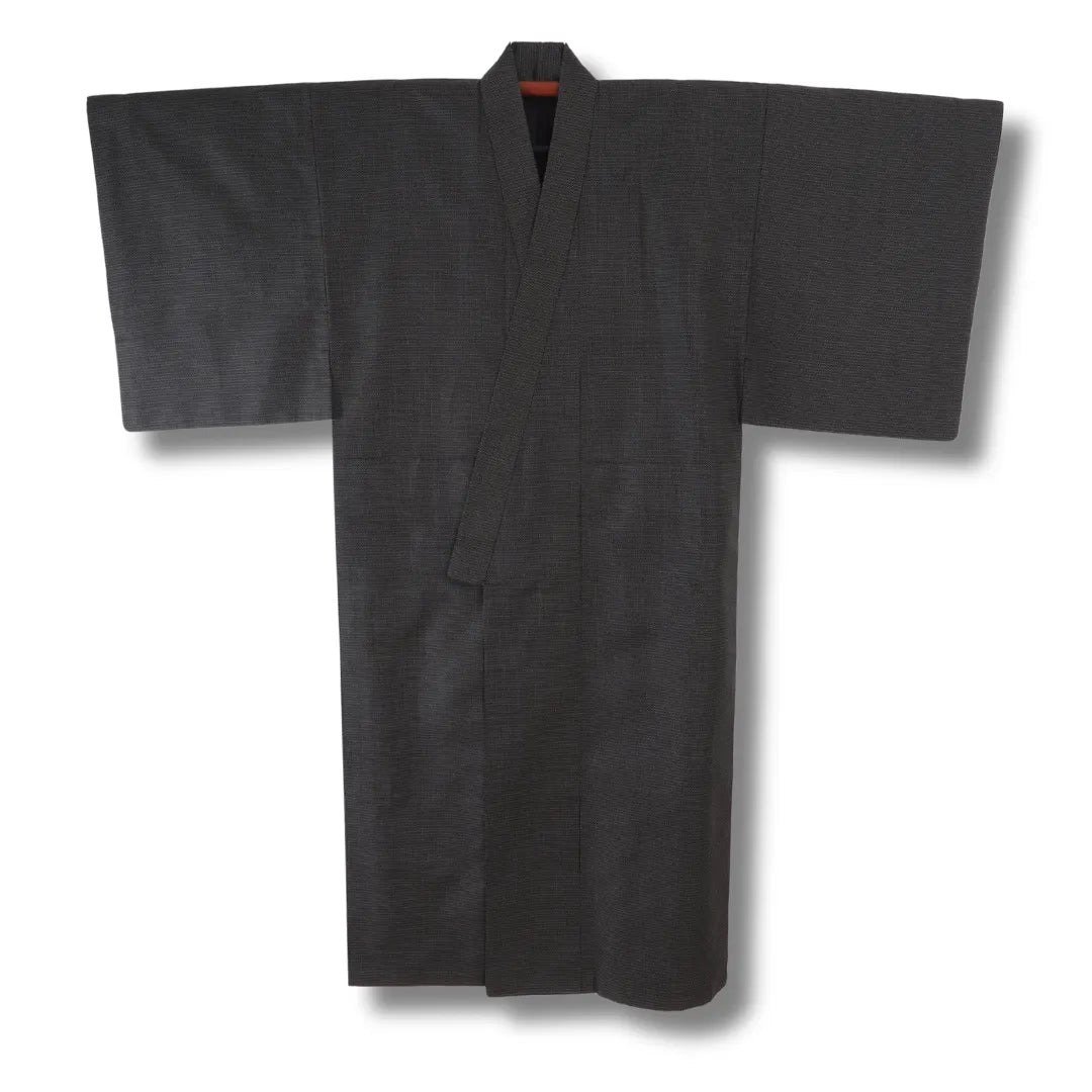 Schwarz-Grauer Vintage Herren-Kimono aus Japan mit feinem Rautenmuster, Frontansicht