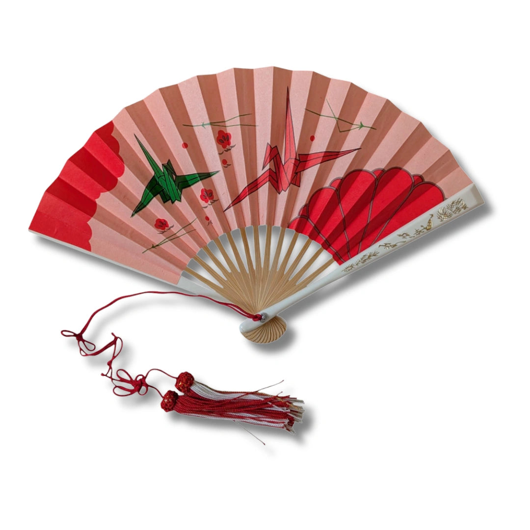 Vintage japanischer Sensu Handfächer Origami-Kraniche