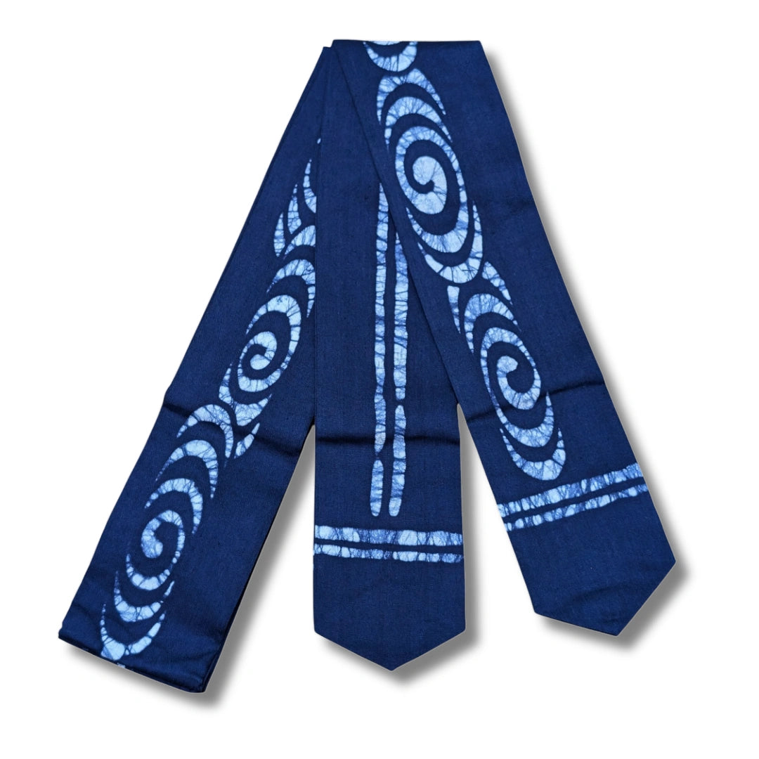 Vintage Shita Obi Blau mit Spiral-Muster