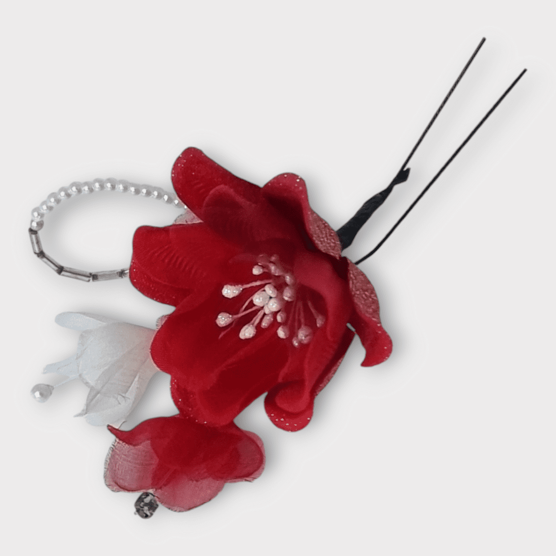 Vintage Kanzashi Set 2-teilig rote Blumen