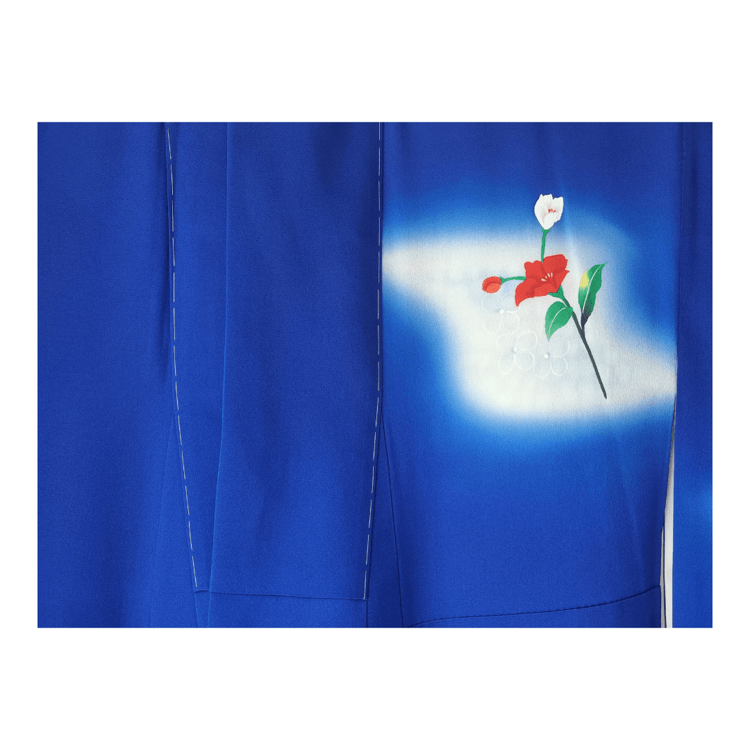 Vintage Houmongi-Tsukesage Kimono Damen Blau ungetragen