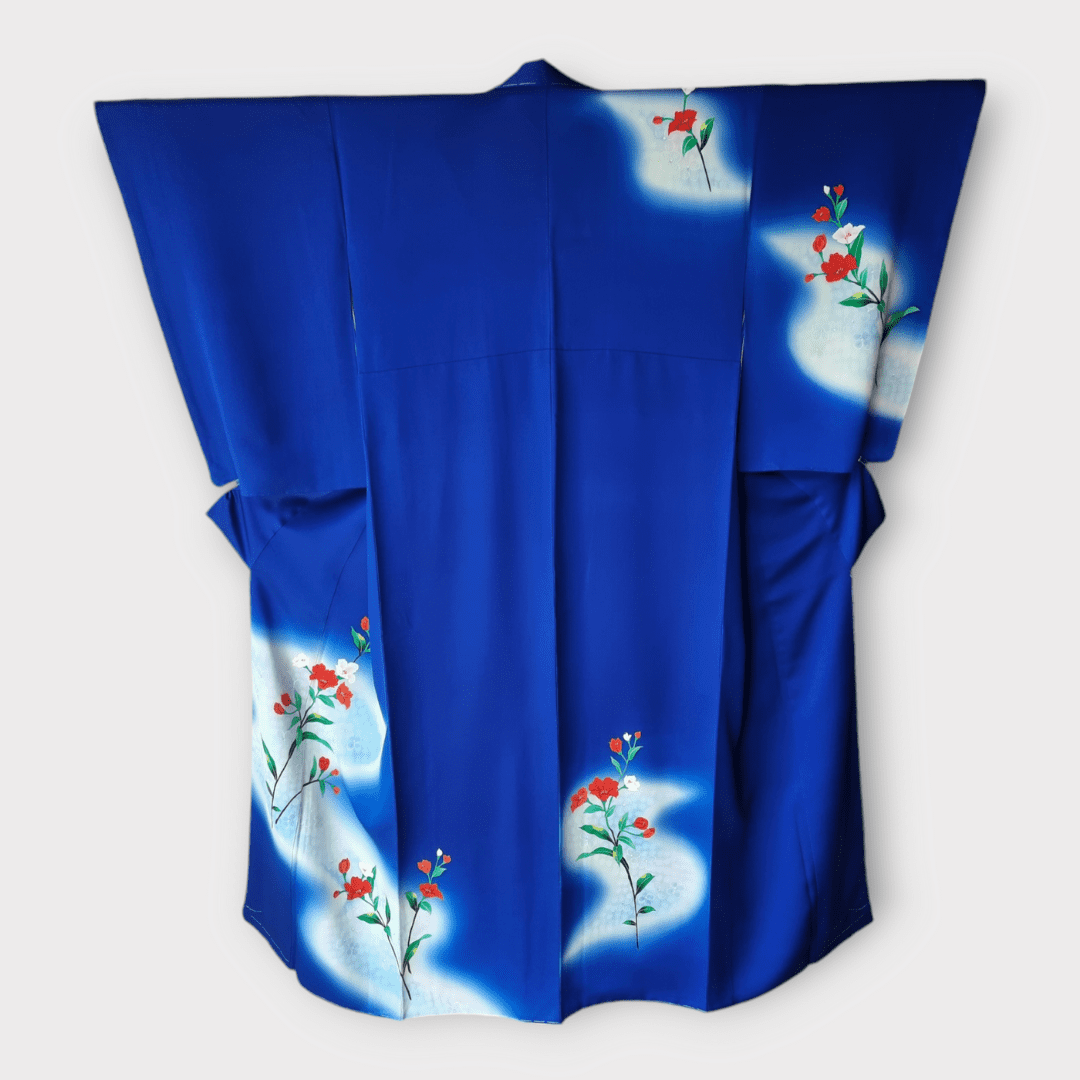 Vintage Houmongi-Tsukesage Kimono Damen Blau ungetragen