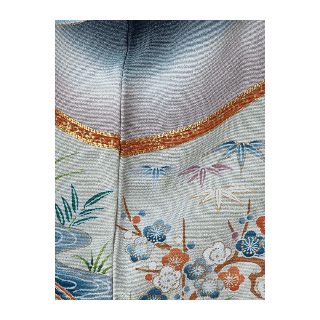 Vintage Kuro-Tomesode Kimono Damen Schriftrolle