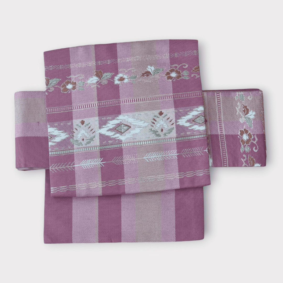 Vintage Taiko Musubi Obi Set Rosa Blumen