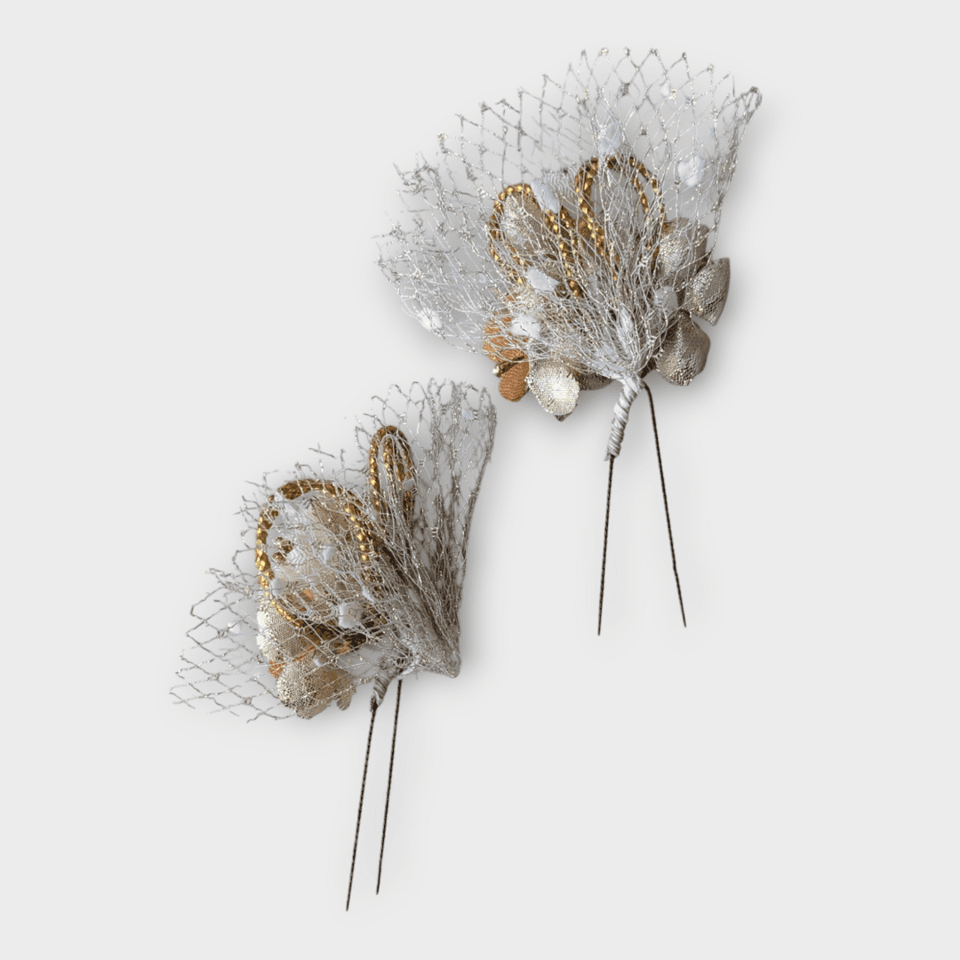 Vintage Kanzashi Set 2 Haarnadeln Gold