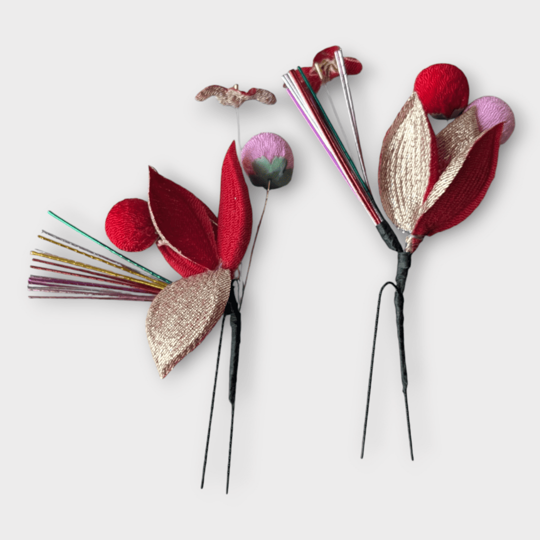 Vintage Kanzashi Set 7 Haarnadeln