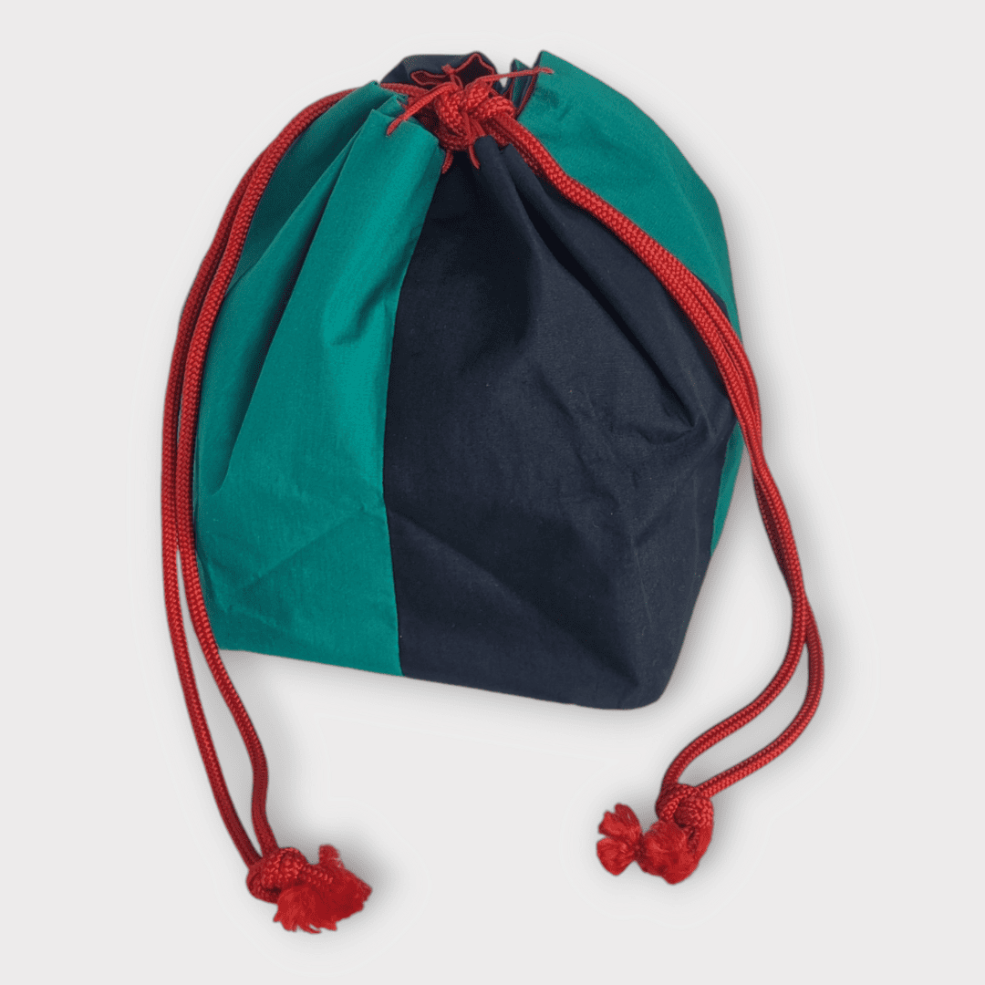 Vintage Kinchaku Beutel Wendetasche Grün, Schwarz / Rot