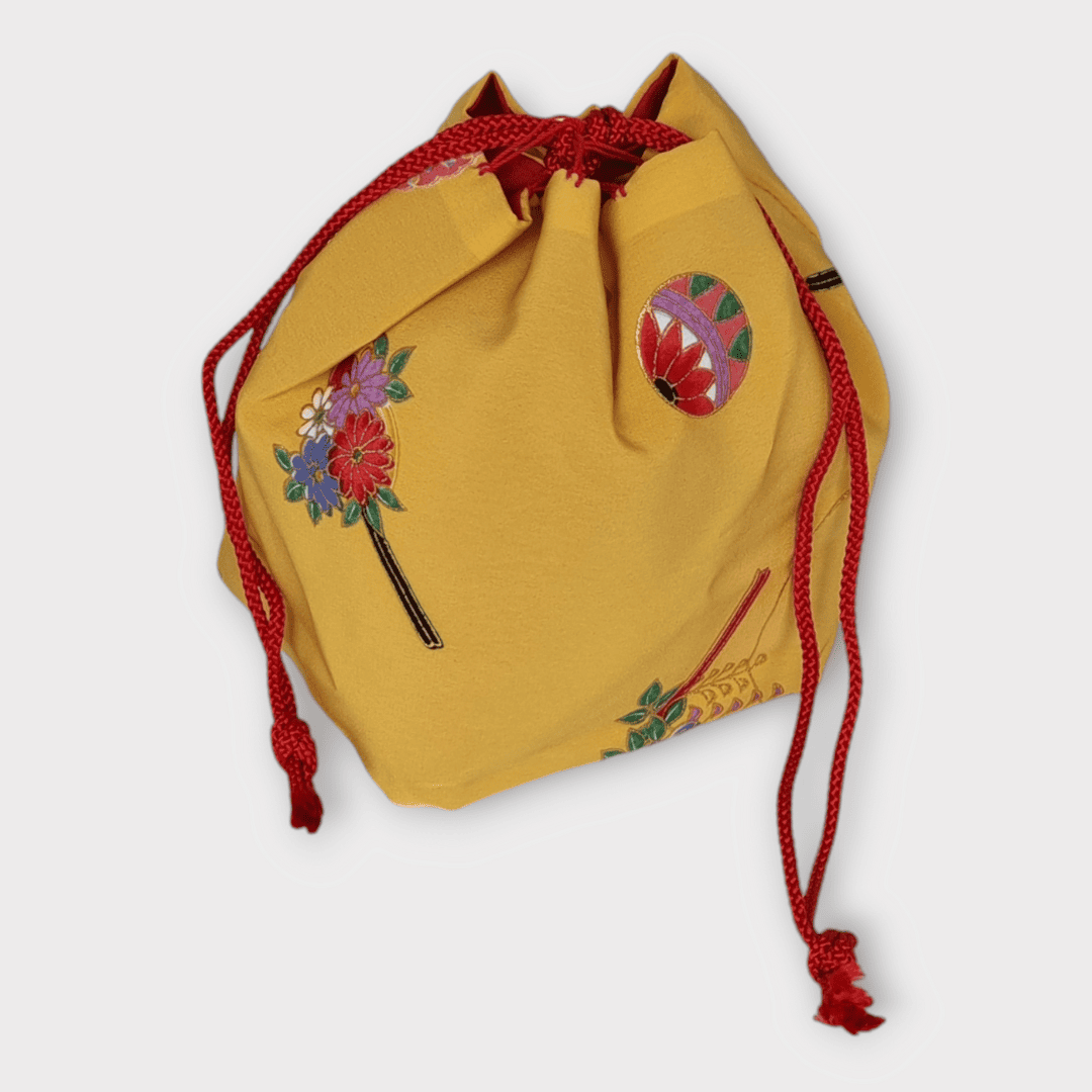 Vintage Kinchaku Beutel Gelb Blumen