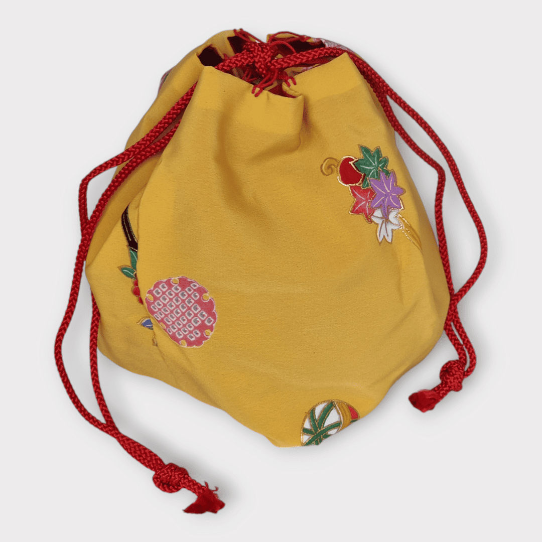 Vintage Kinchaku Beutel Gelb Blumen