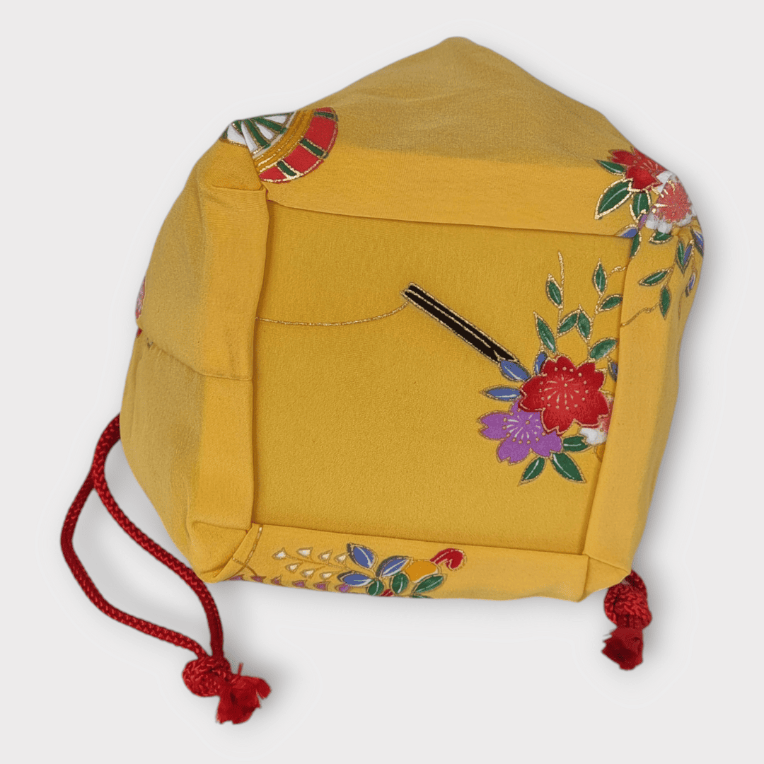 Vintage Kinchaku Beutel Gelb Blumen