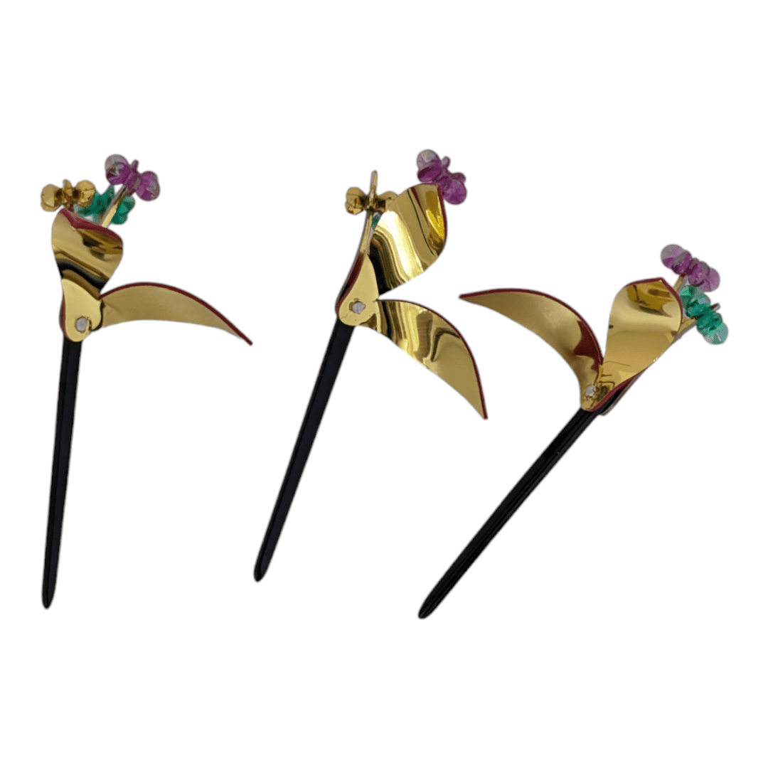 Vintage Kanzashi Set 3 Haarnadeln Rot / Gold