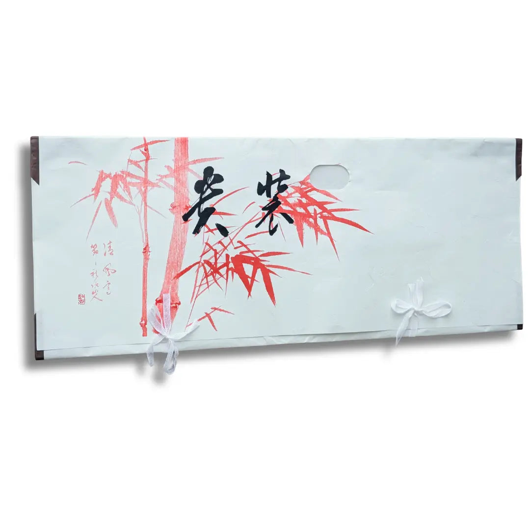 Japanisches Tatoushi für Kimono mit Sichtfenster, Bambusmotiv und Verschlussbändern in der Größe 87 × 36 cm