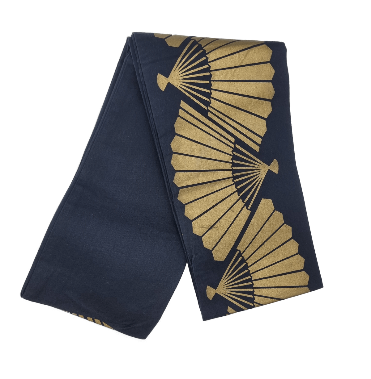 Vintage Hanhaba Obi blauschwarz mit goldenen Fächern