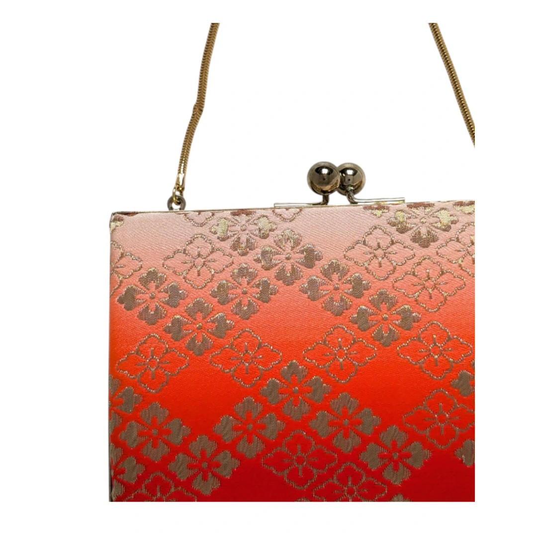 Vintage Kimono-Handtasche in Rot mit Goldmuster