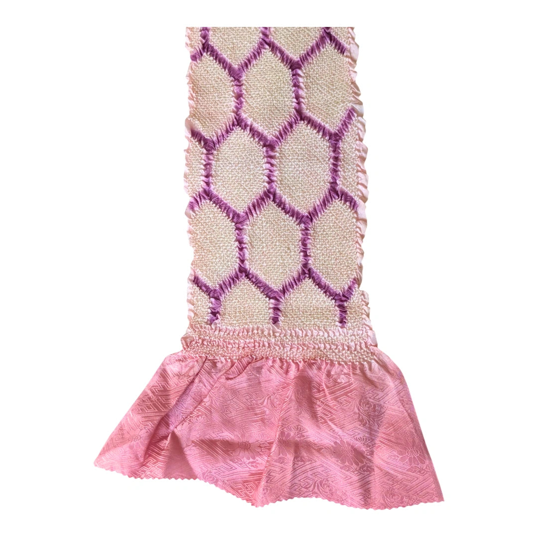 Vintage Obiage mit Shibori & Sayagata-Muster – Lila & Pink