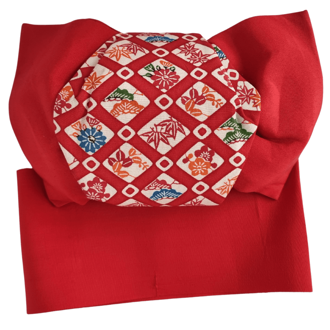Vintage Tsukuri Obi Rot mit Muster