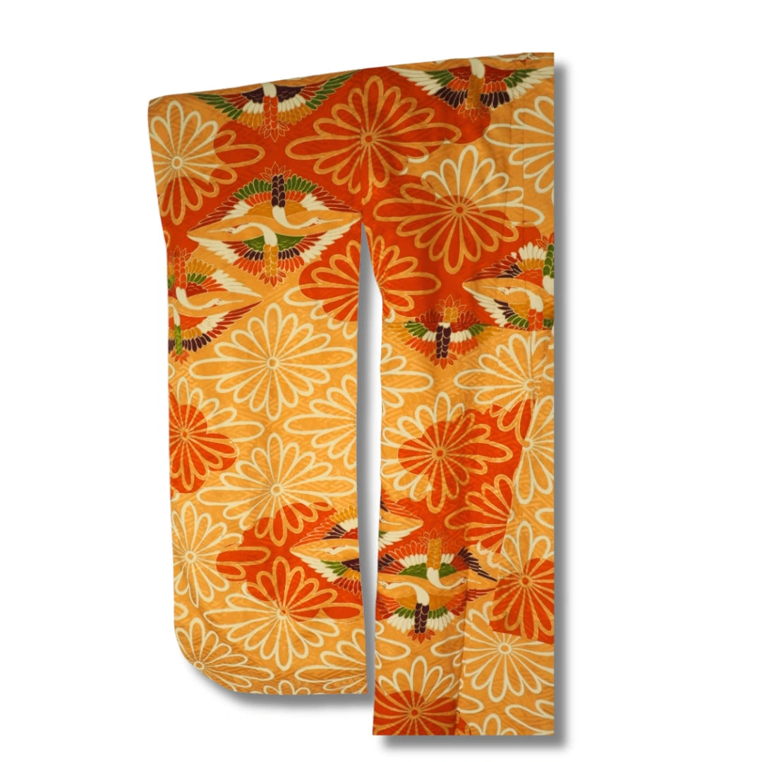 Vintage Damen Furisode Kimono orange Blumen