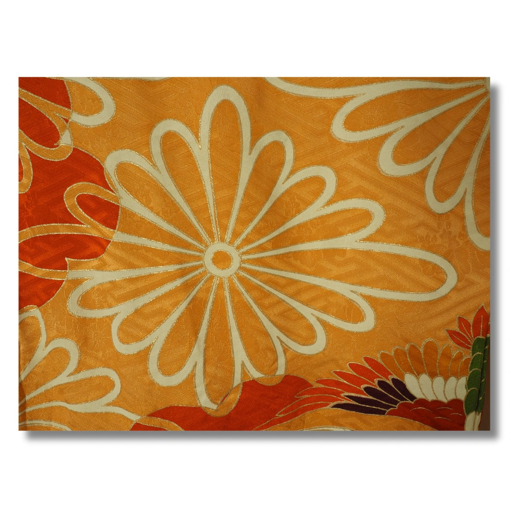 Vintage Damen Furisode Kimono orange Blumen