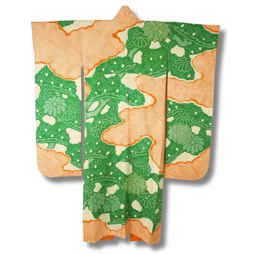 Vintage Damen Furisode Kimono mit Shibori-Muster