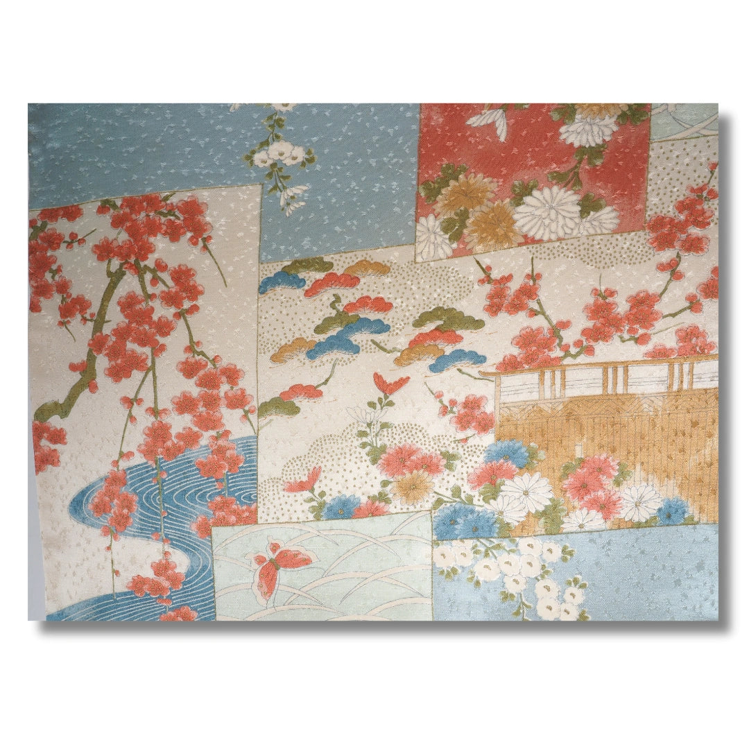 Vintage Damen Furisode Kimono blau rosa creme