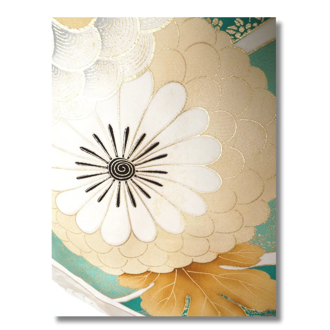 Nahaufnahme Chrysanthemenblüten Stickerei