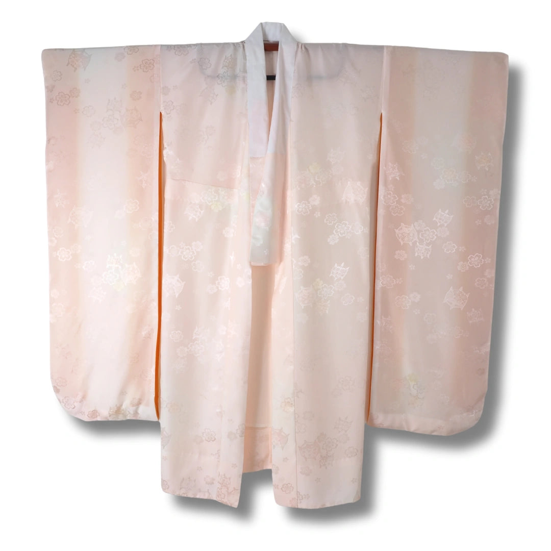 Vintage Furisode-Juban Hellrosa mit Blütenmuster