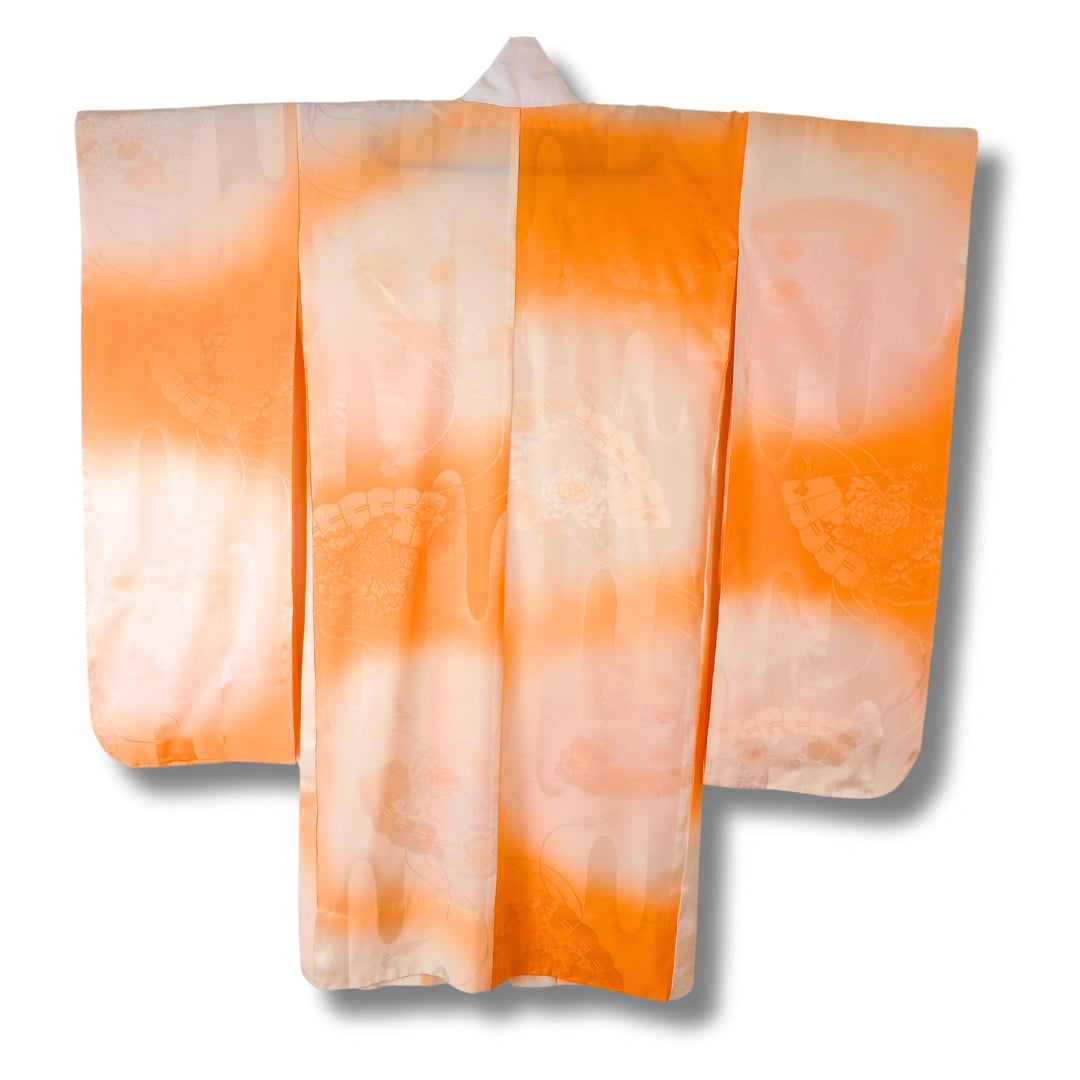 Vintage Damen Furisode-Juban in Apricot mit Glanzmuster