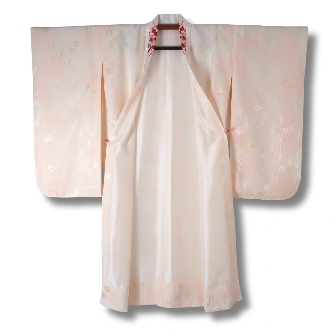 Vintage Damen Furisode Juban Rosa mit Stickerei