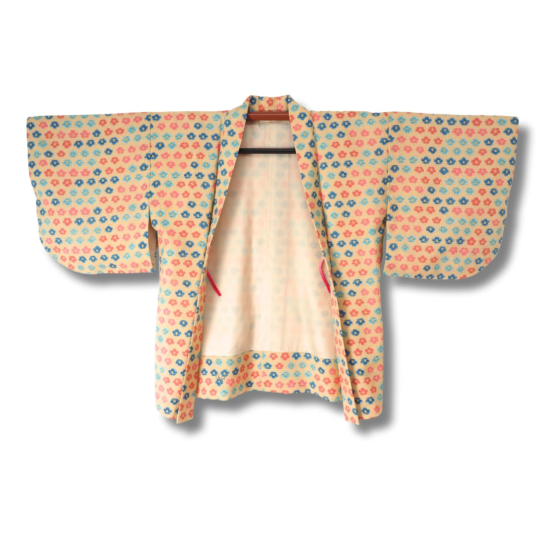 Vintage Damen Haori beige mit Blumen inkl. Haori Himo