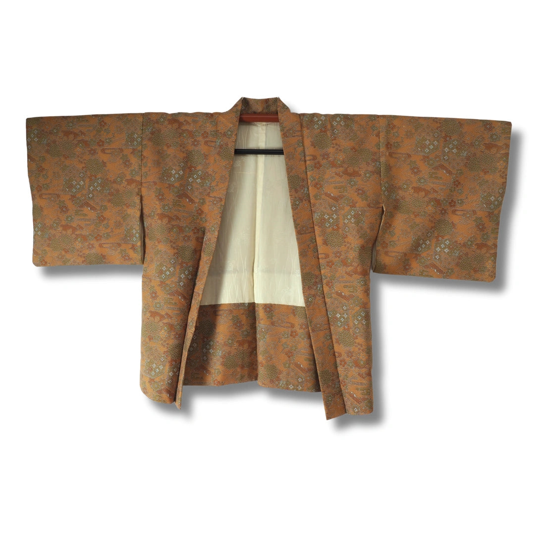 Vintage Damen Haori Braun mit Muster inkl. Haori Himo