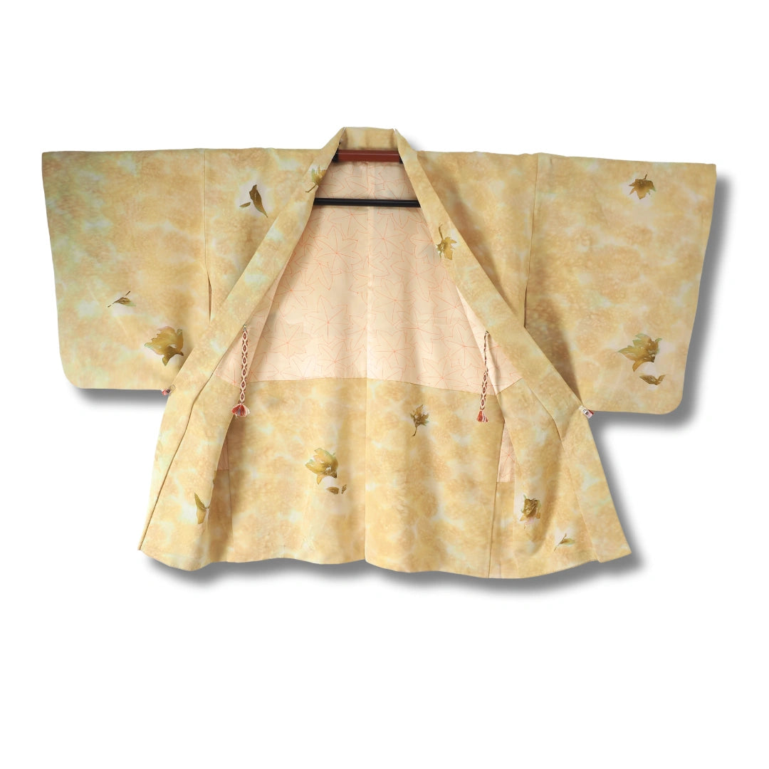 Vintage Damen Haori Gelb mit Batikmuster inkl. Haori Himo