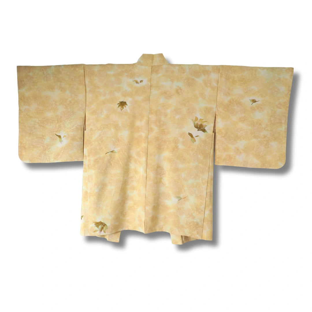 Vintage Damen Haori Gelb mit Batikmuster inkl. Haori Himo