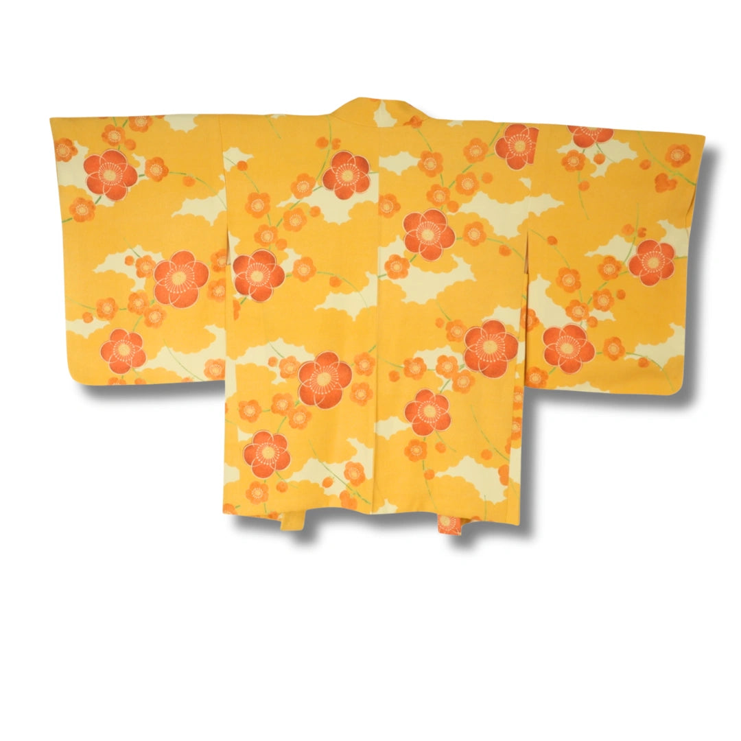 Vintage Damen Haori gelb mit Blumen inkl. Haori Himo