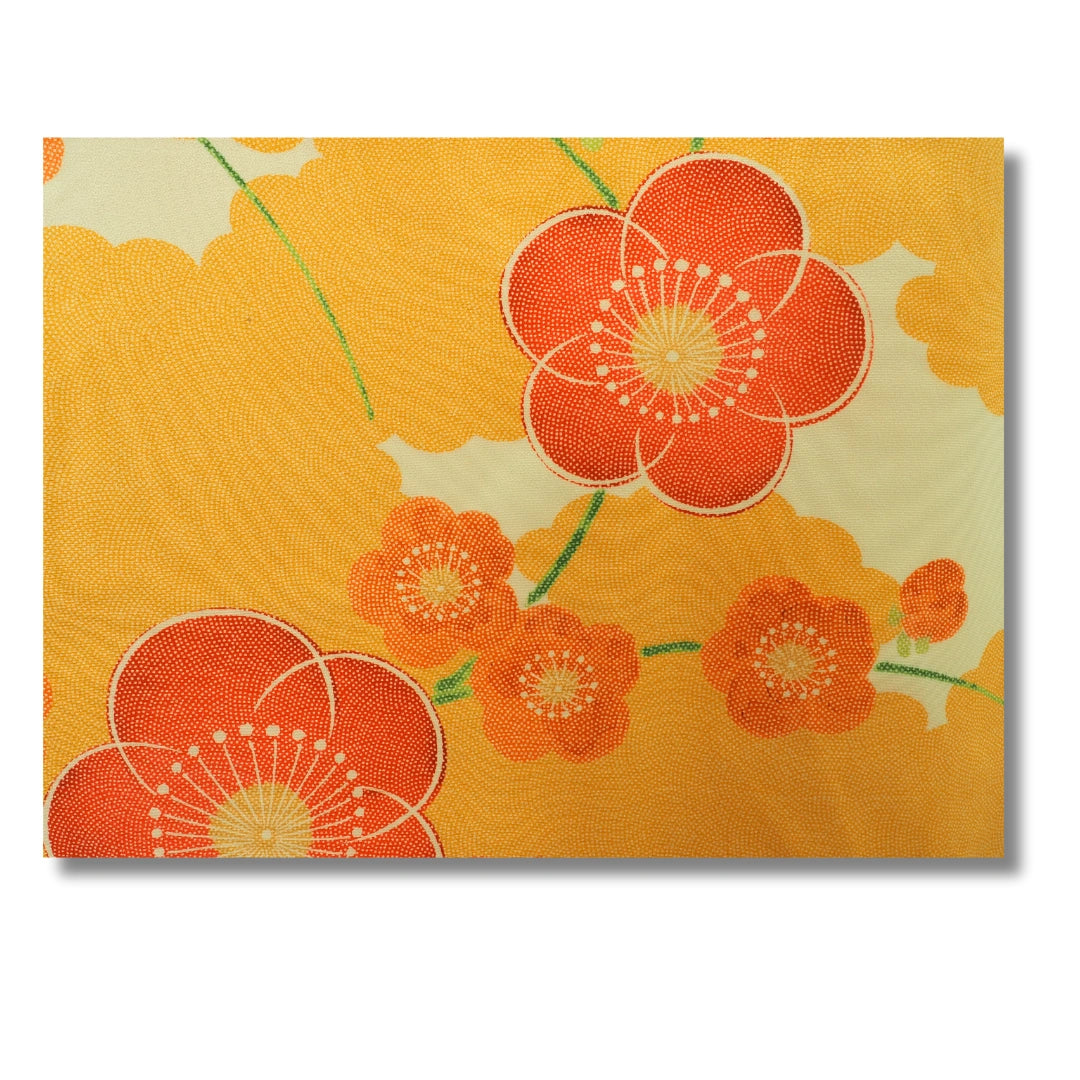 Vintage Damen Haori gelb mit Blumen inkl. Haori Himo