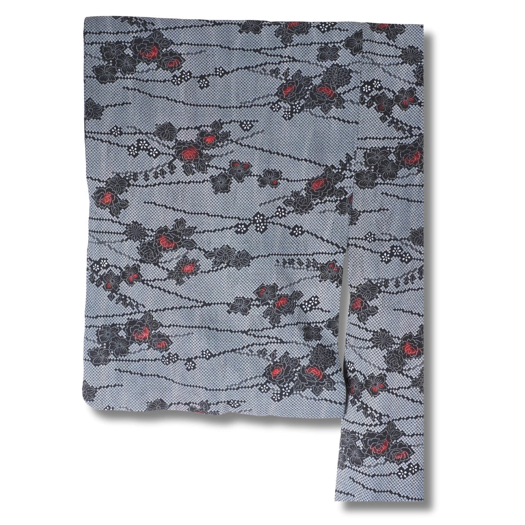 Vintage Damen Haori grau schwarz mit Rosen