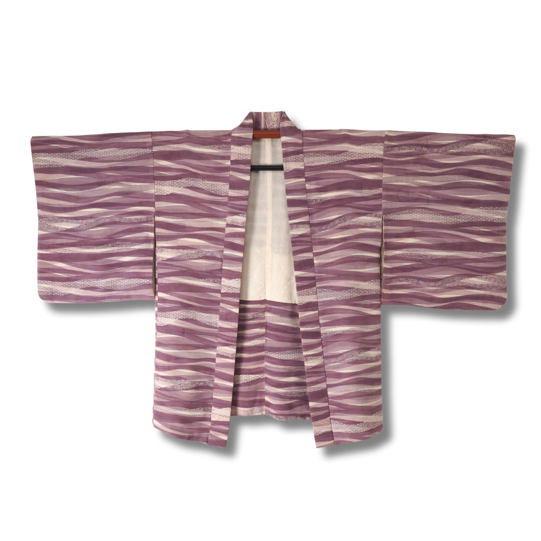 Vintage Damen Haori lila weiß gestreift inkl. Haori Himo