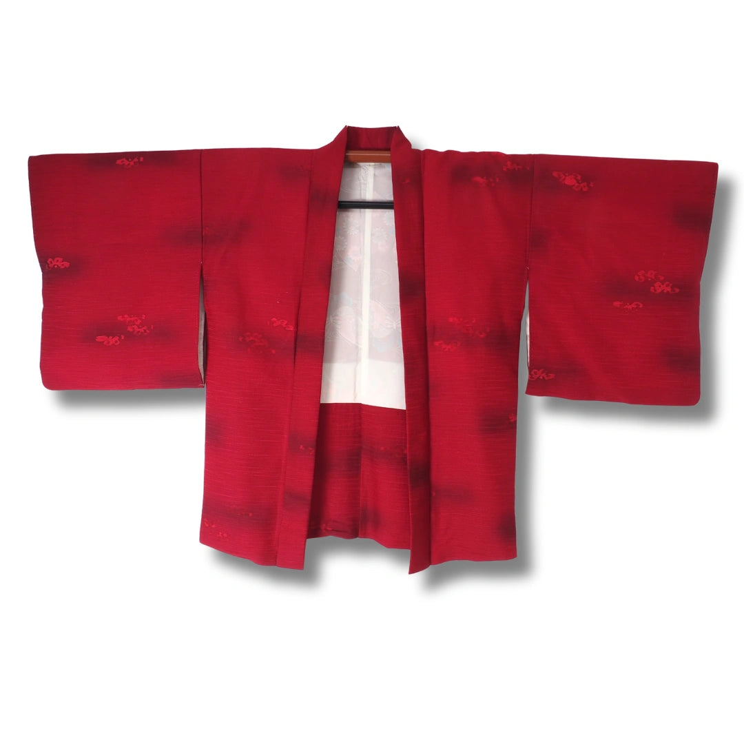 Vintage Damen Haori rot mit Blumen inkl. Haori Himo