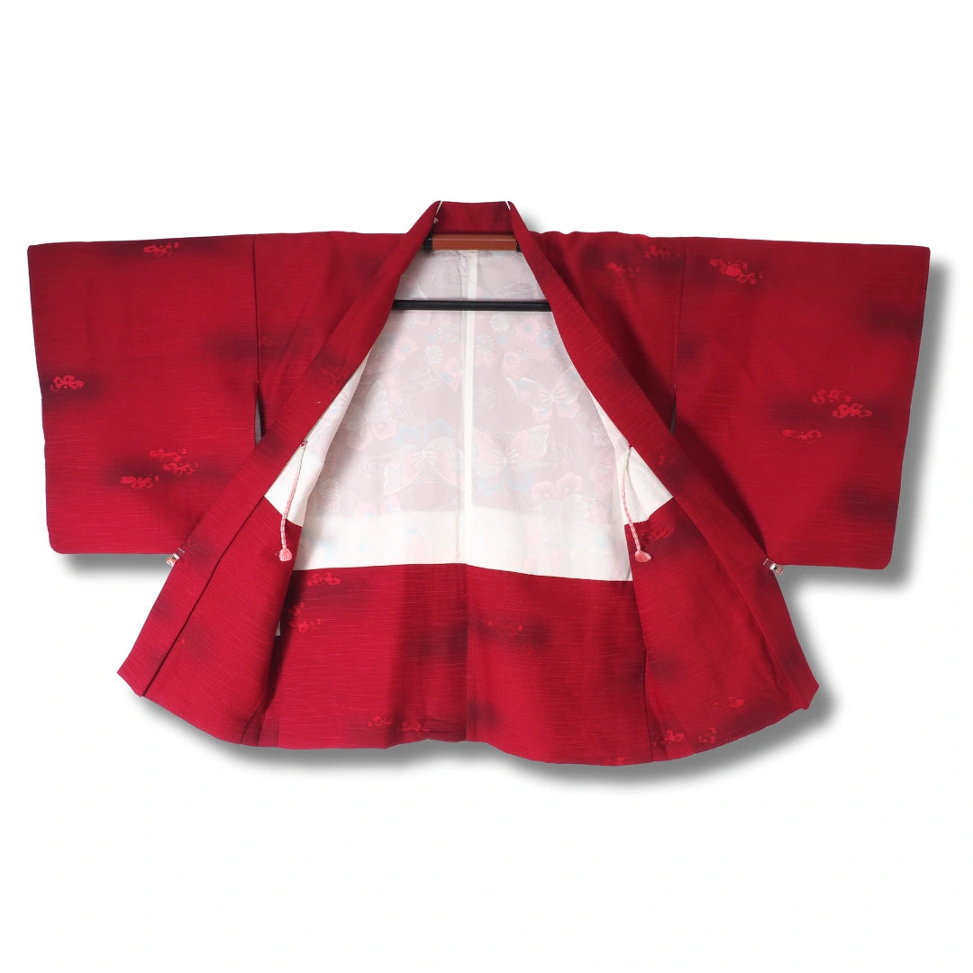 Vintage Damen Haori rot mit Blumen inkl. Haori Himo