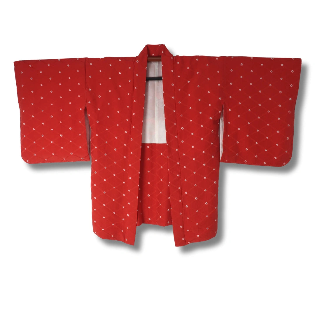 Vintage Damen Haori rot mit weißen Blumen
