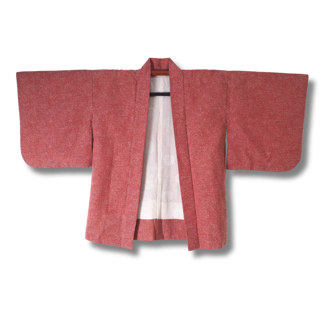 Vintage Damen Haori rot mit weißen Blumen inkl. Haori Himo Kette