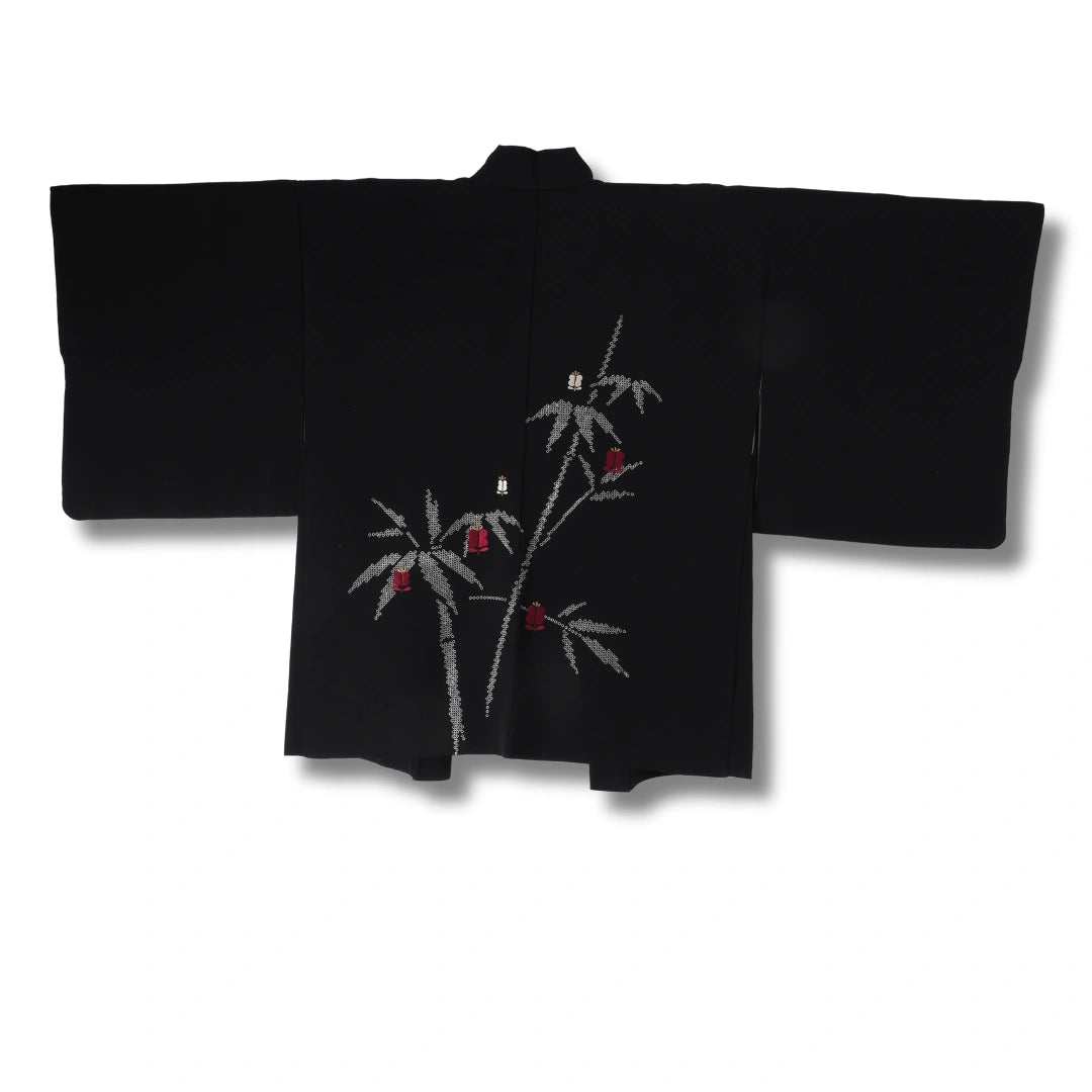 Vintage Damen Haori Schwarz mit roten Blumen