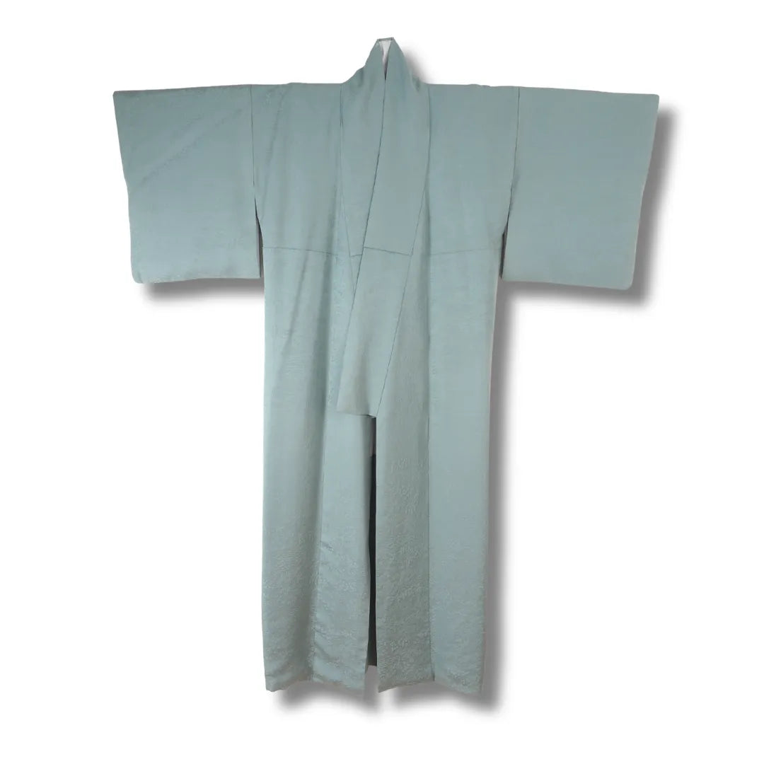 Vintage Damen Iromuji-Kimono in zartem Mintgrün, einfarbig mit strukturiertem Gewebe, Frontansicht