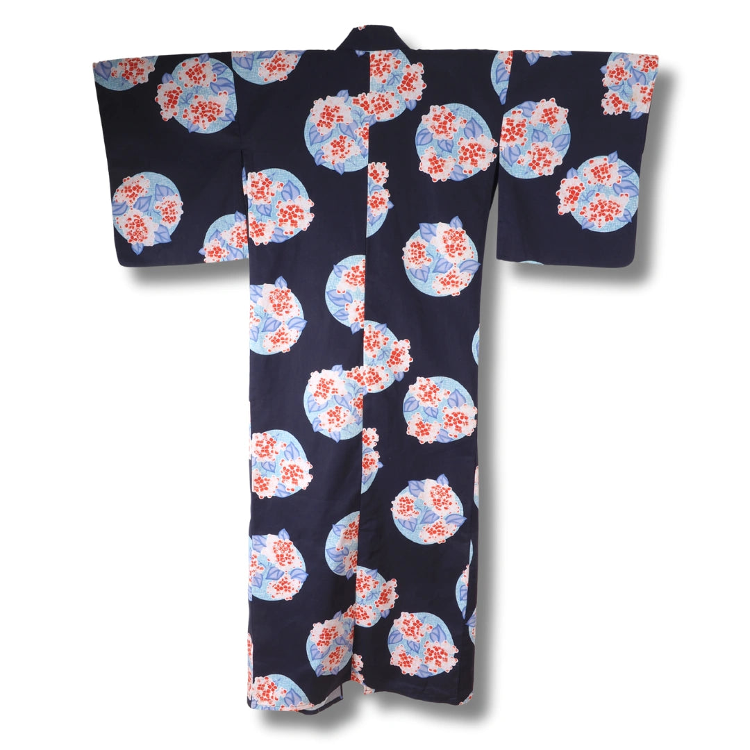 Vintage Damen Yukata Dunkelblau mit Blumen