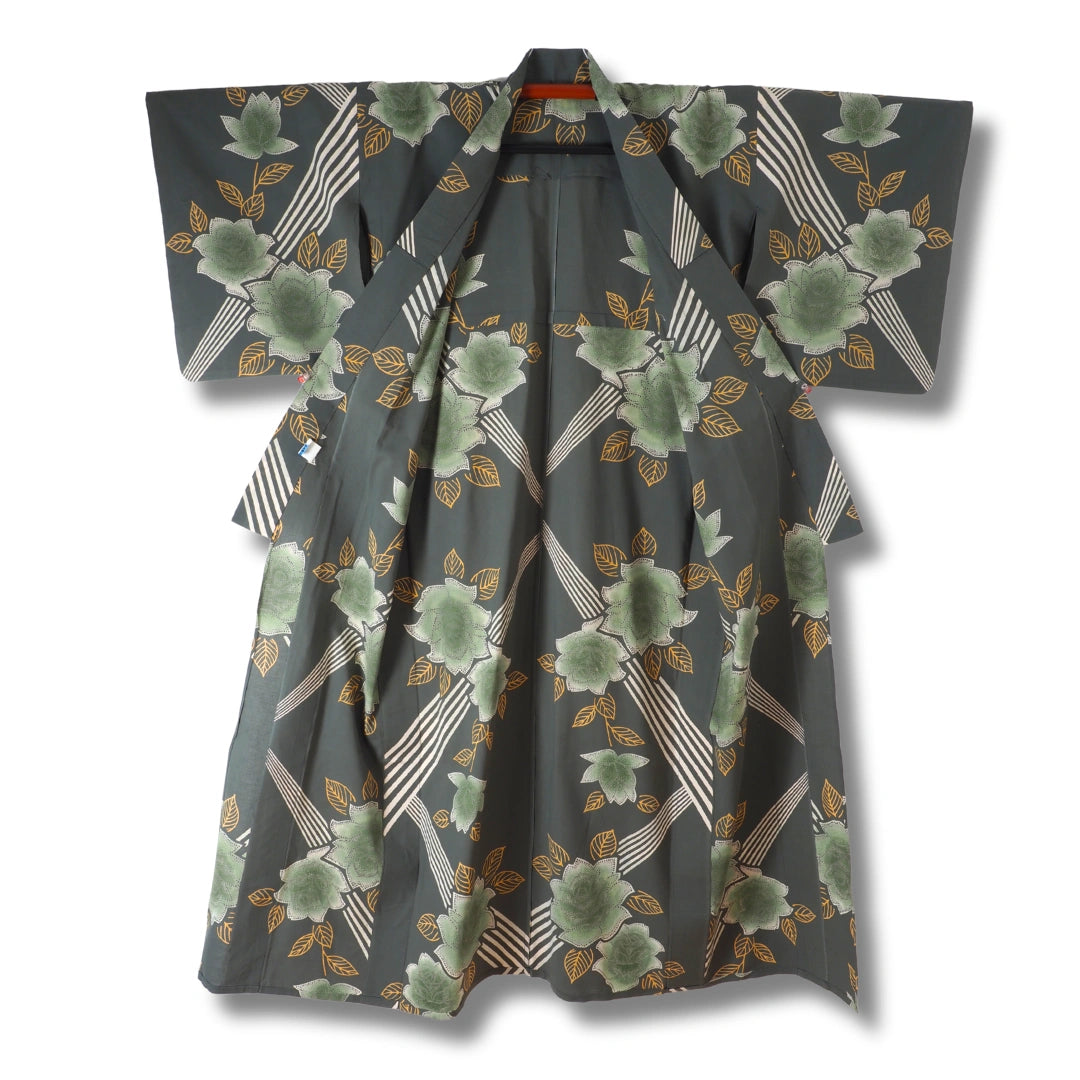Vintage Damen Yukata Grün mit Rosen