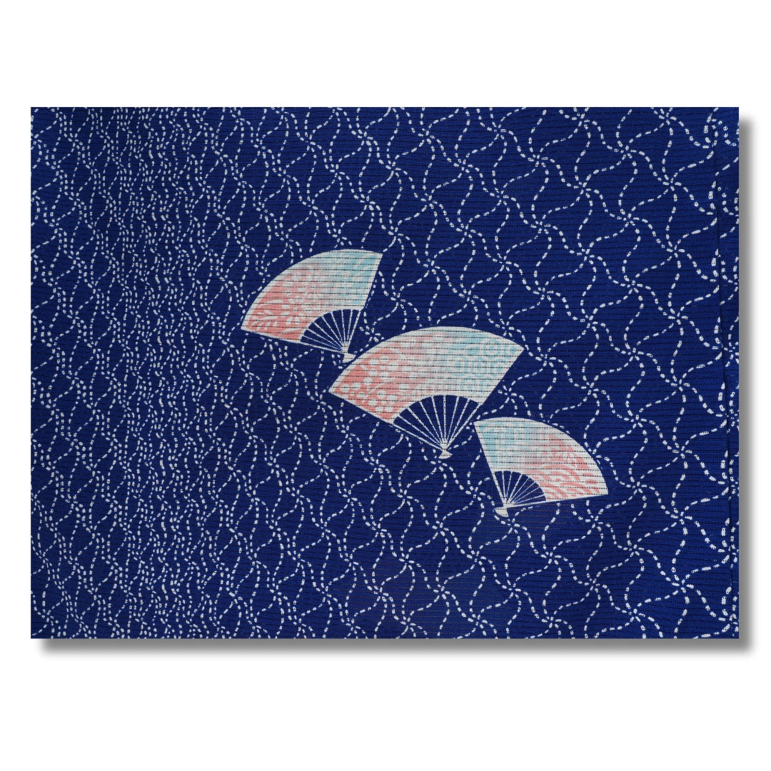 Vintage Komon Sommer Kimono blau mit Fächern