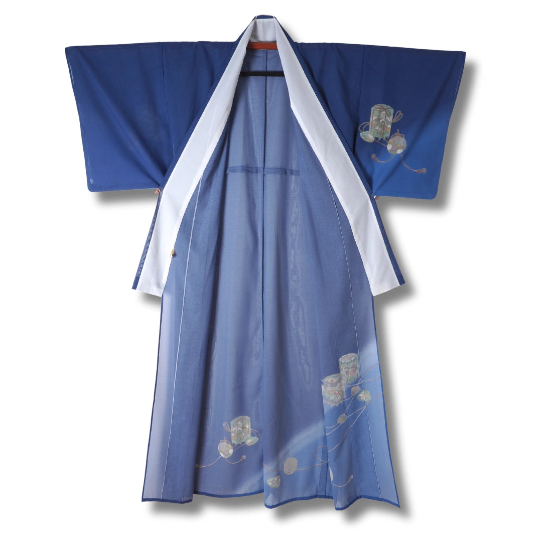 Vintage Sommer Houmongi Kimono Blau
