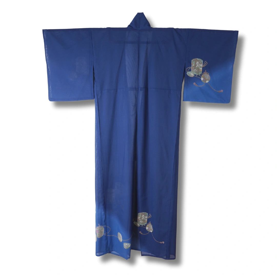 Vintage Sommer Houmongi Kimono Blau